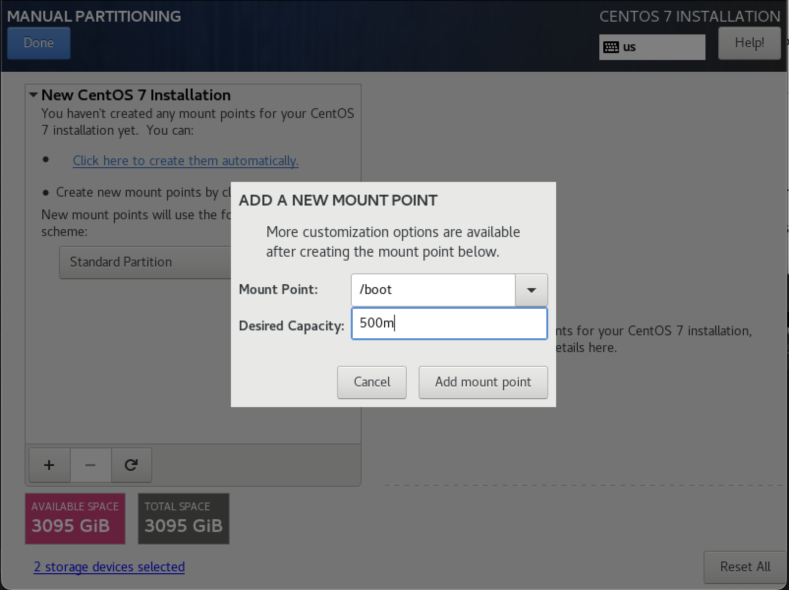 Adding boot partition for data disk setup