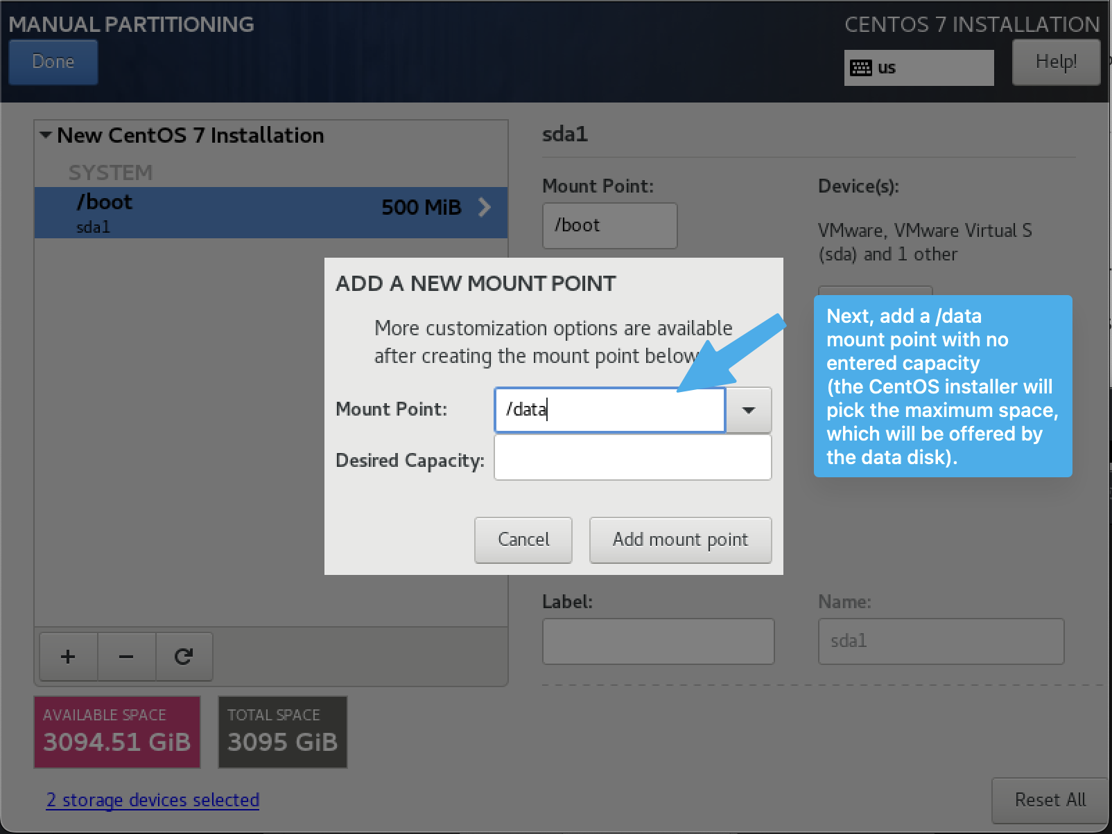 Adding data partition