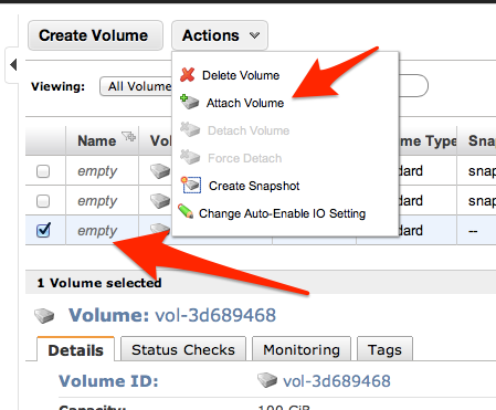 Attaching volume to EC2 instance