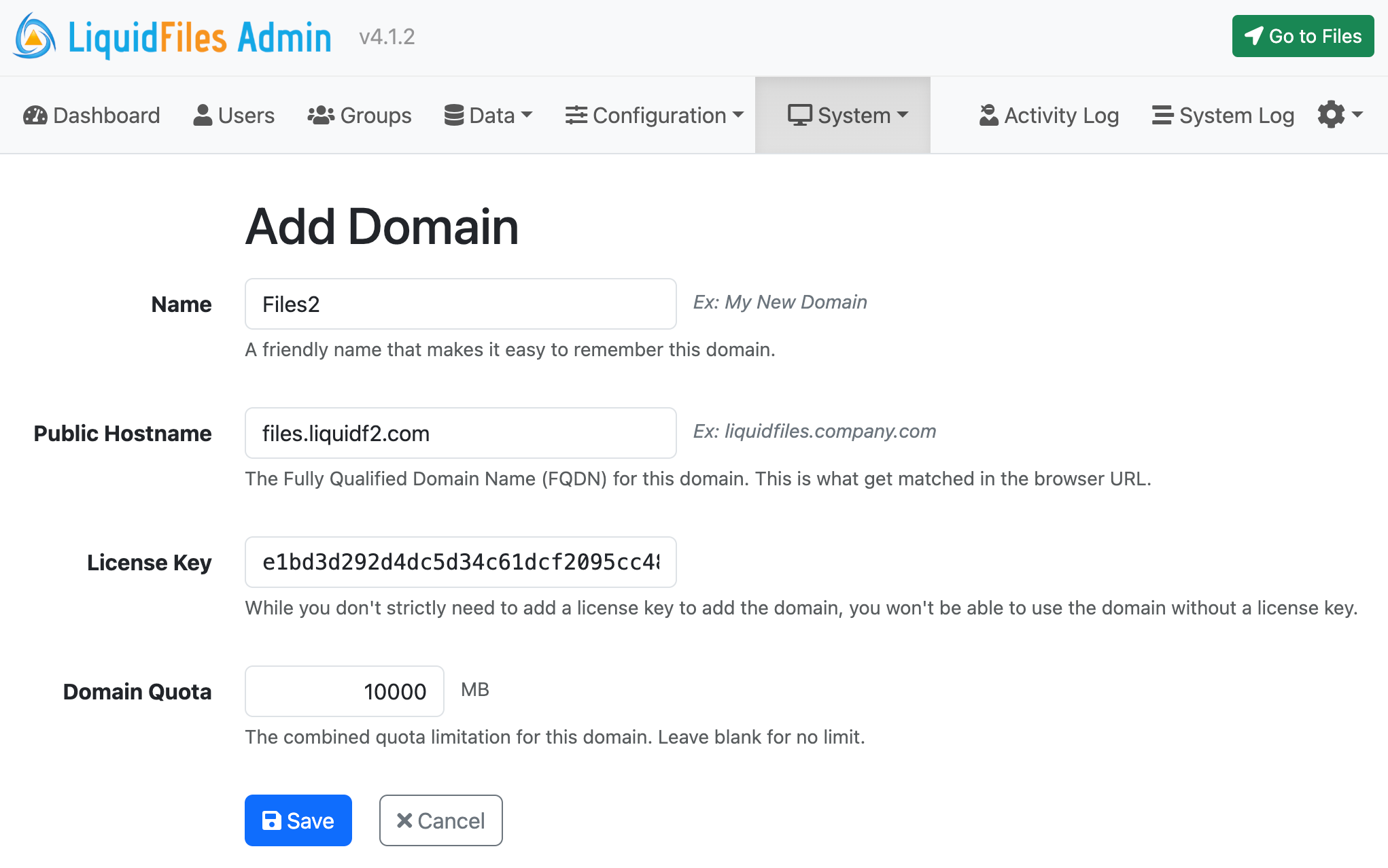 Add new domain form