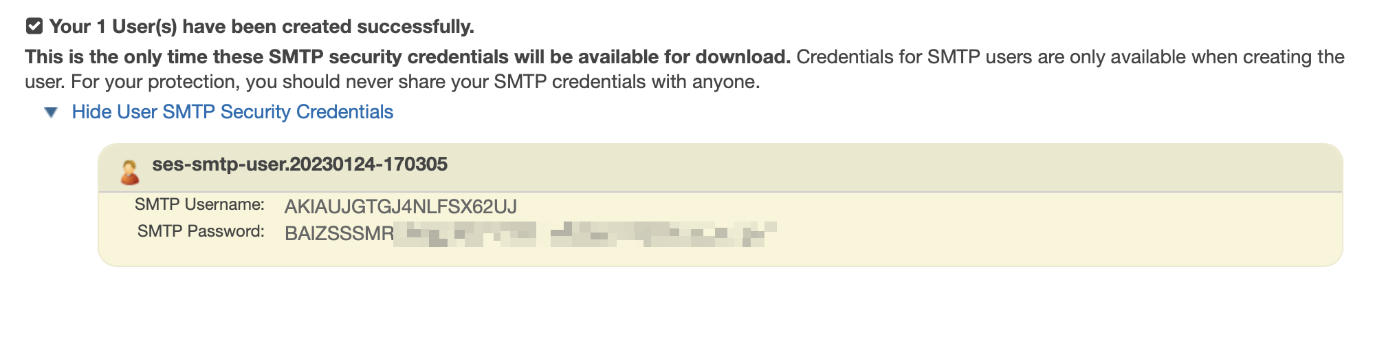 Amazon SES SMTP credentials