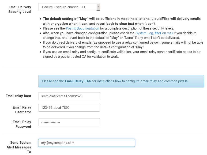 LiquidFiles email relay with ElasticEmail