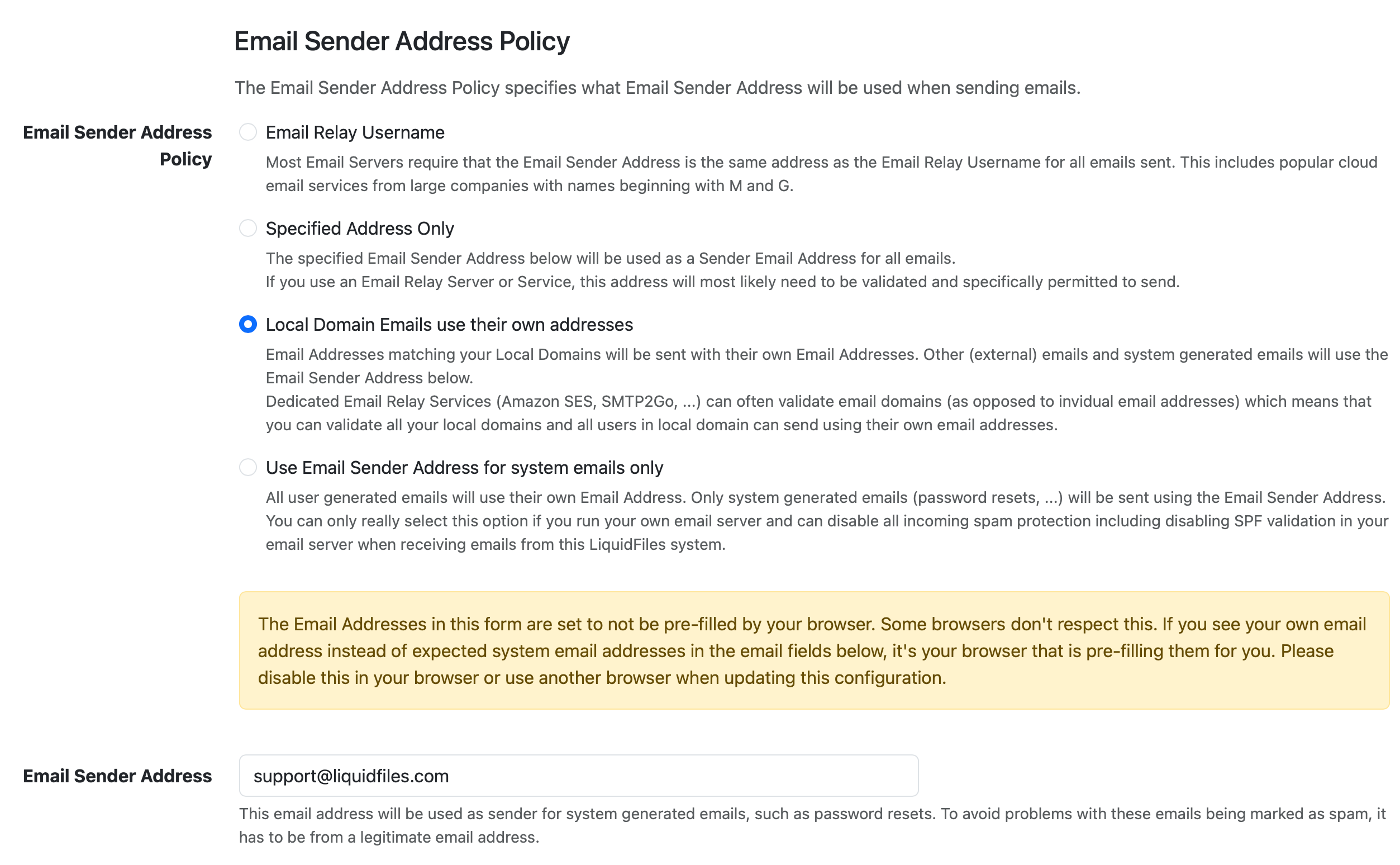 The Email Sender Address Configuration
