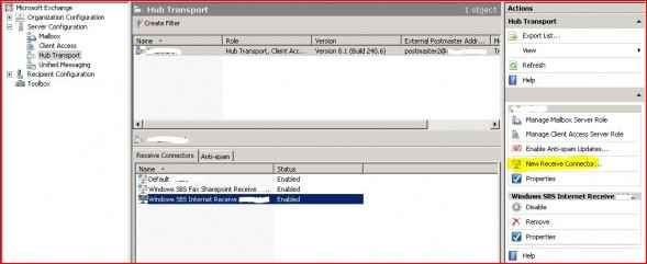 Exchange receive connector configuration