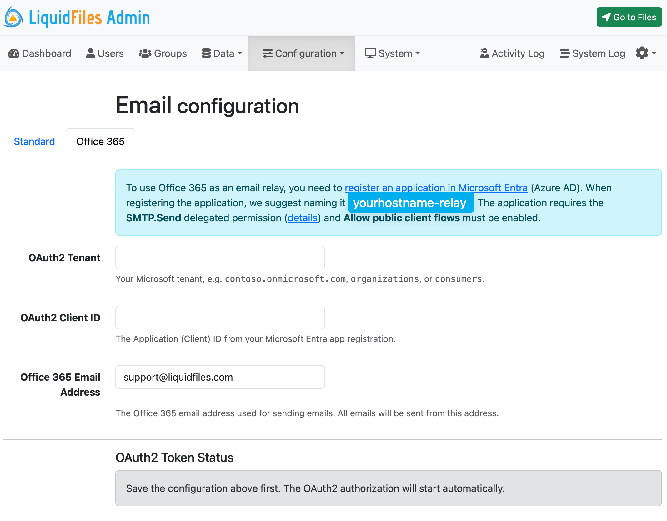Office 365 OAuth2 email relay configuration