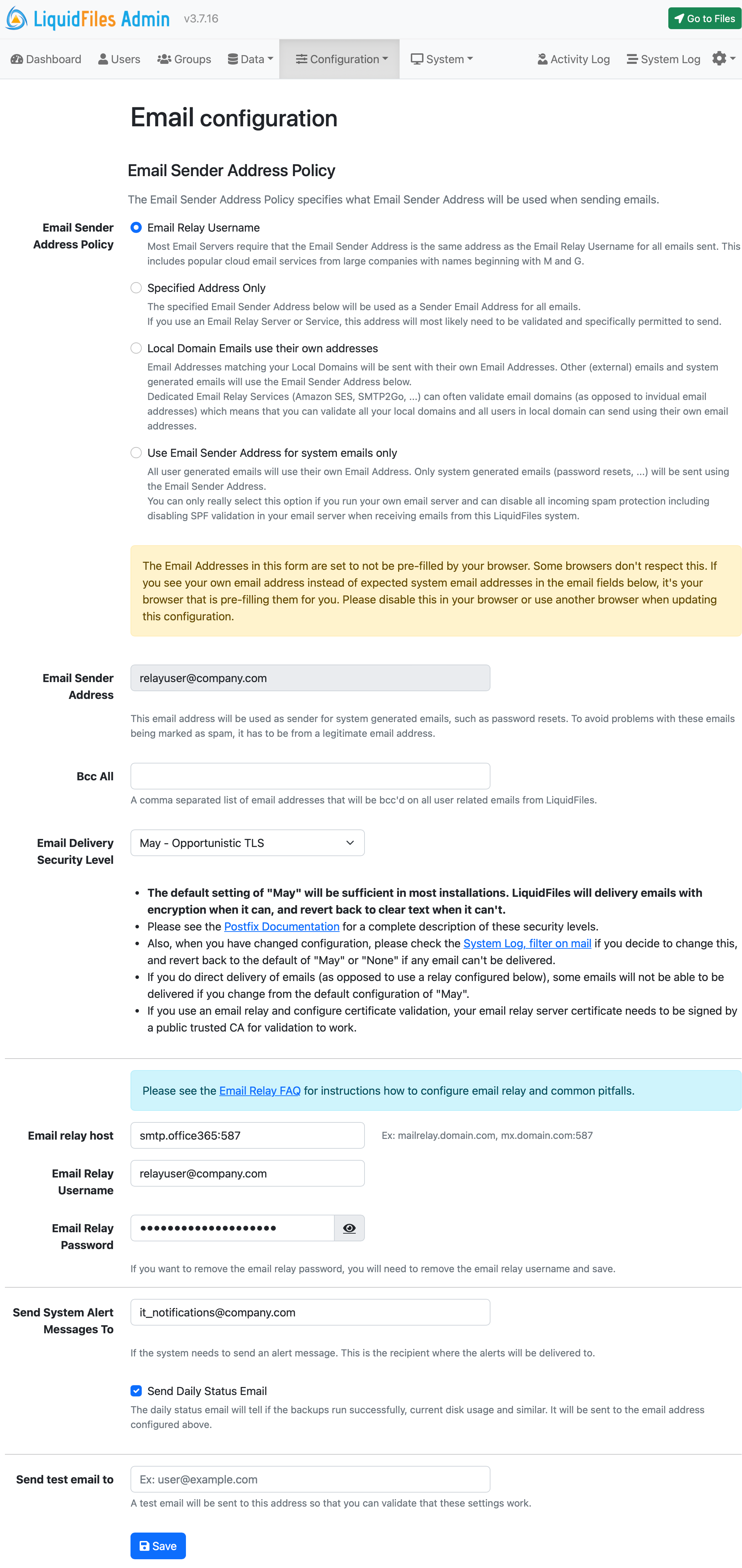 Office 365 email relay configuration