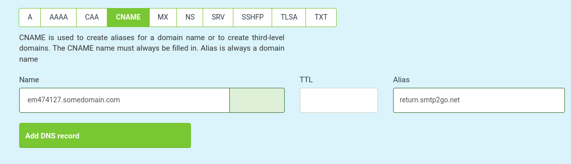 CNAME record setup in DNS provider