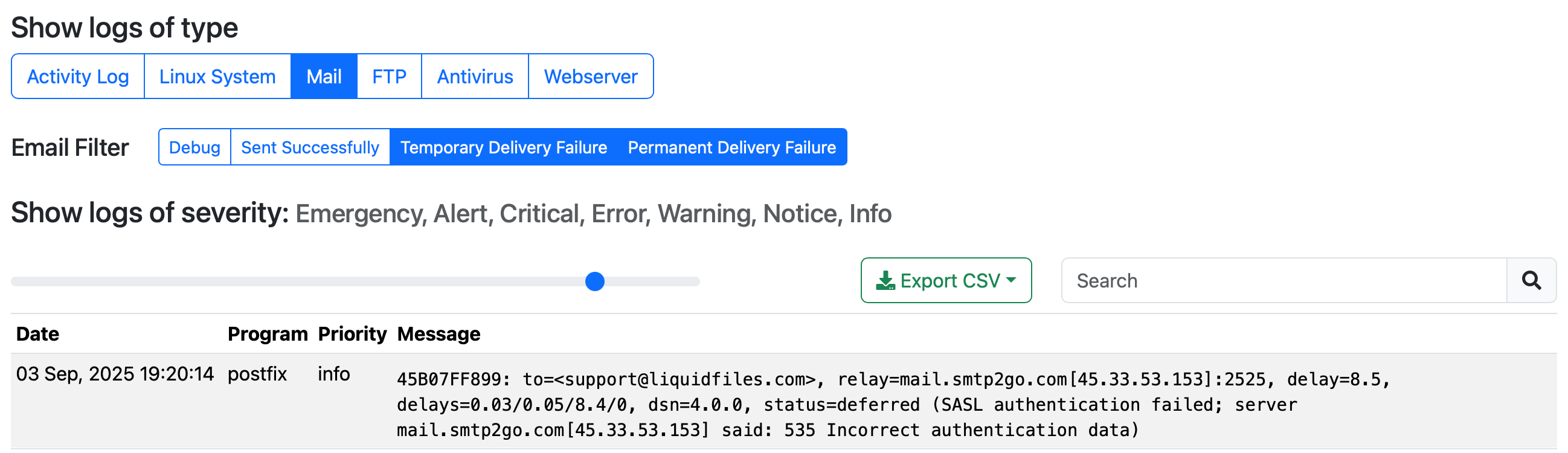 Authentication failure in syslog