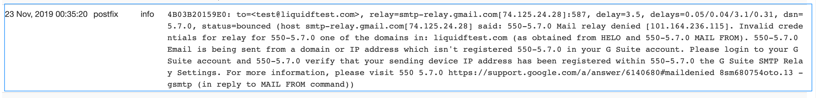 Google relay error detail