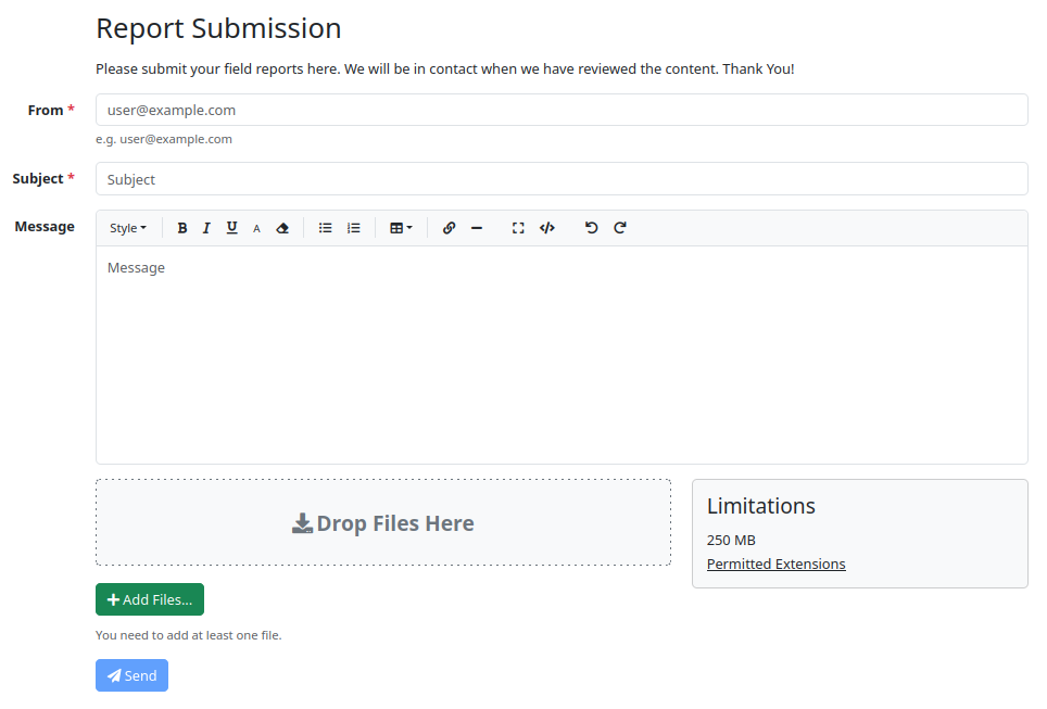 System filedrop landing page
