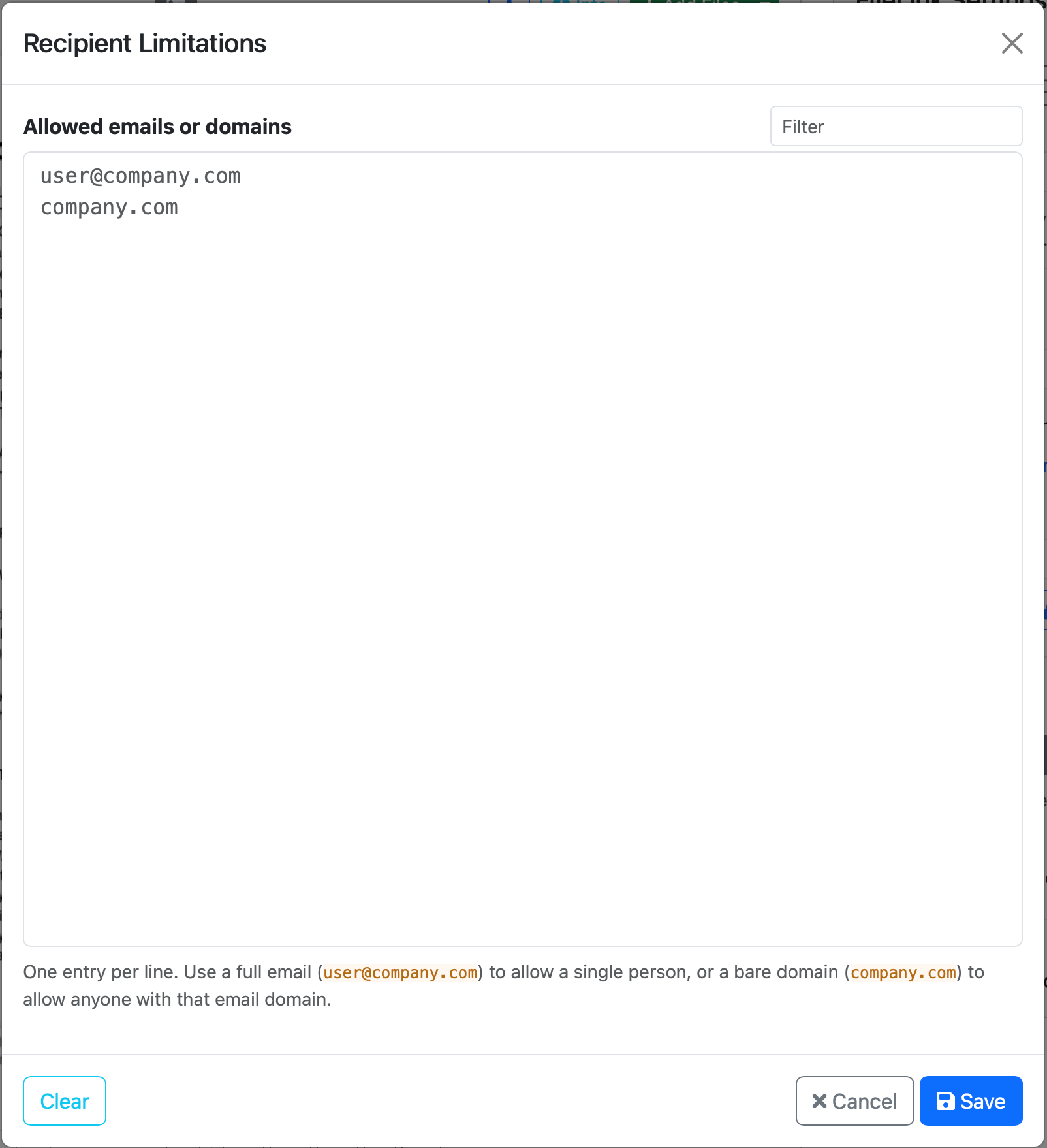 Recipient Limitations editor
