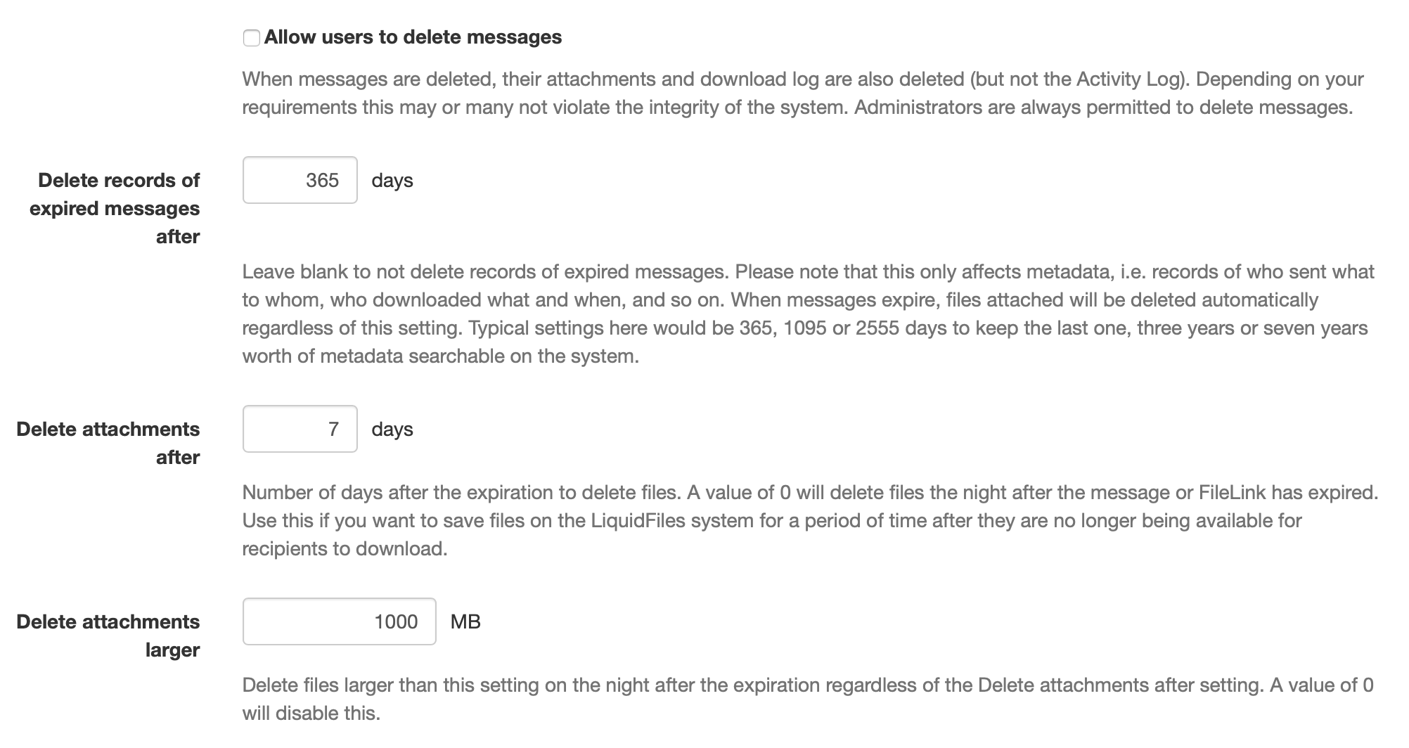 System-wide attachment deletion settings