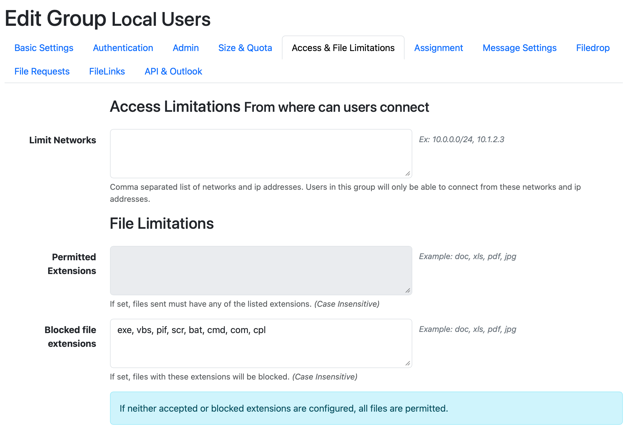 Group File Extension Configuration