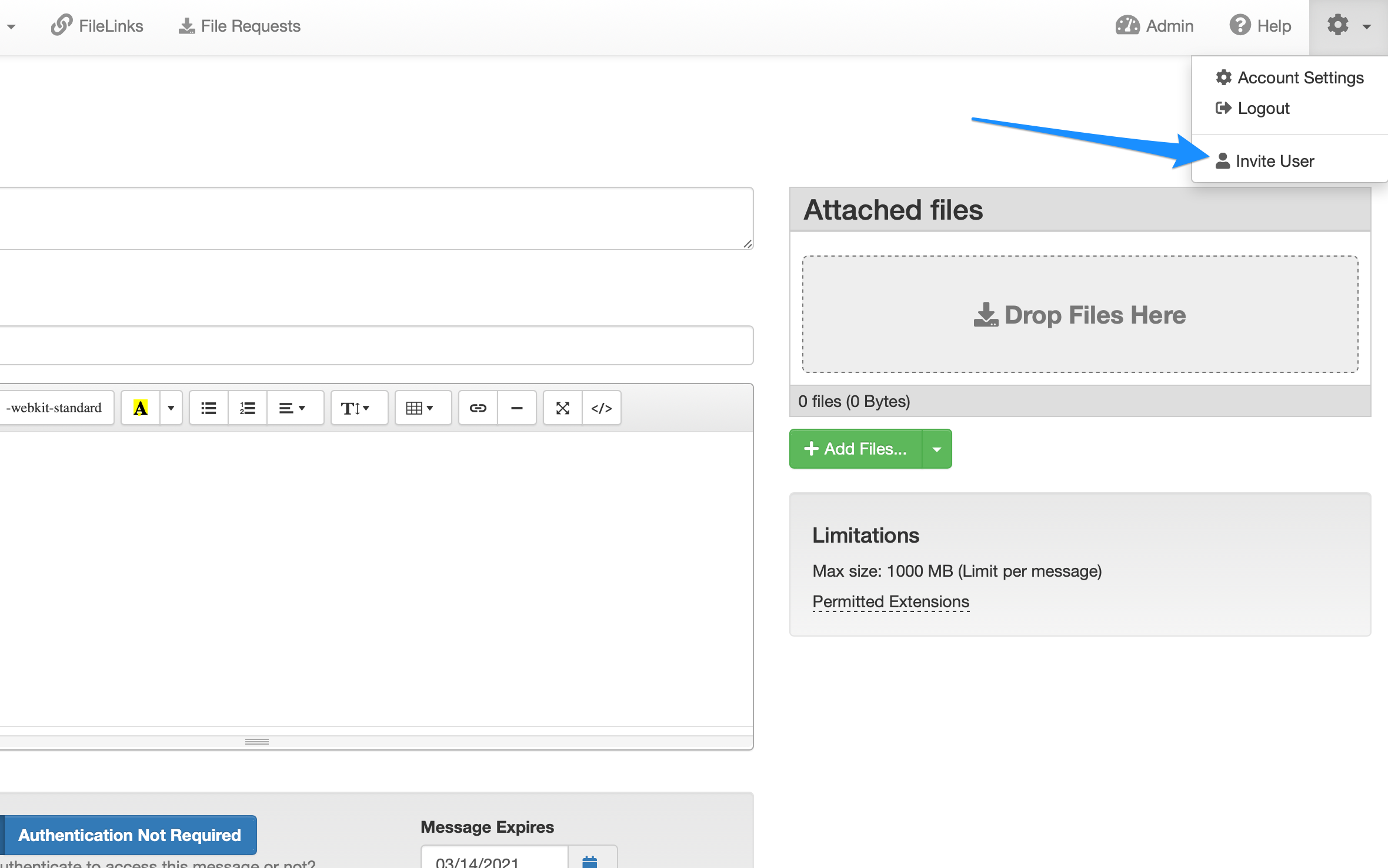 Invite users settings page