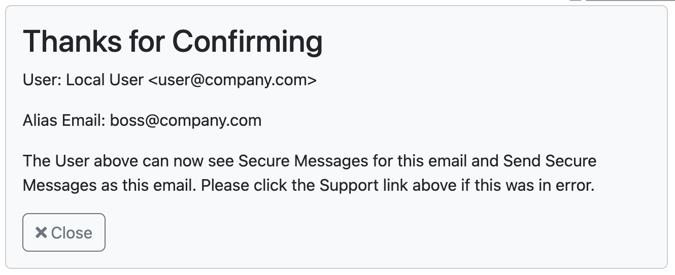 Alias access confirmed page