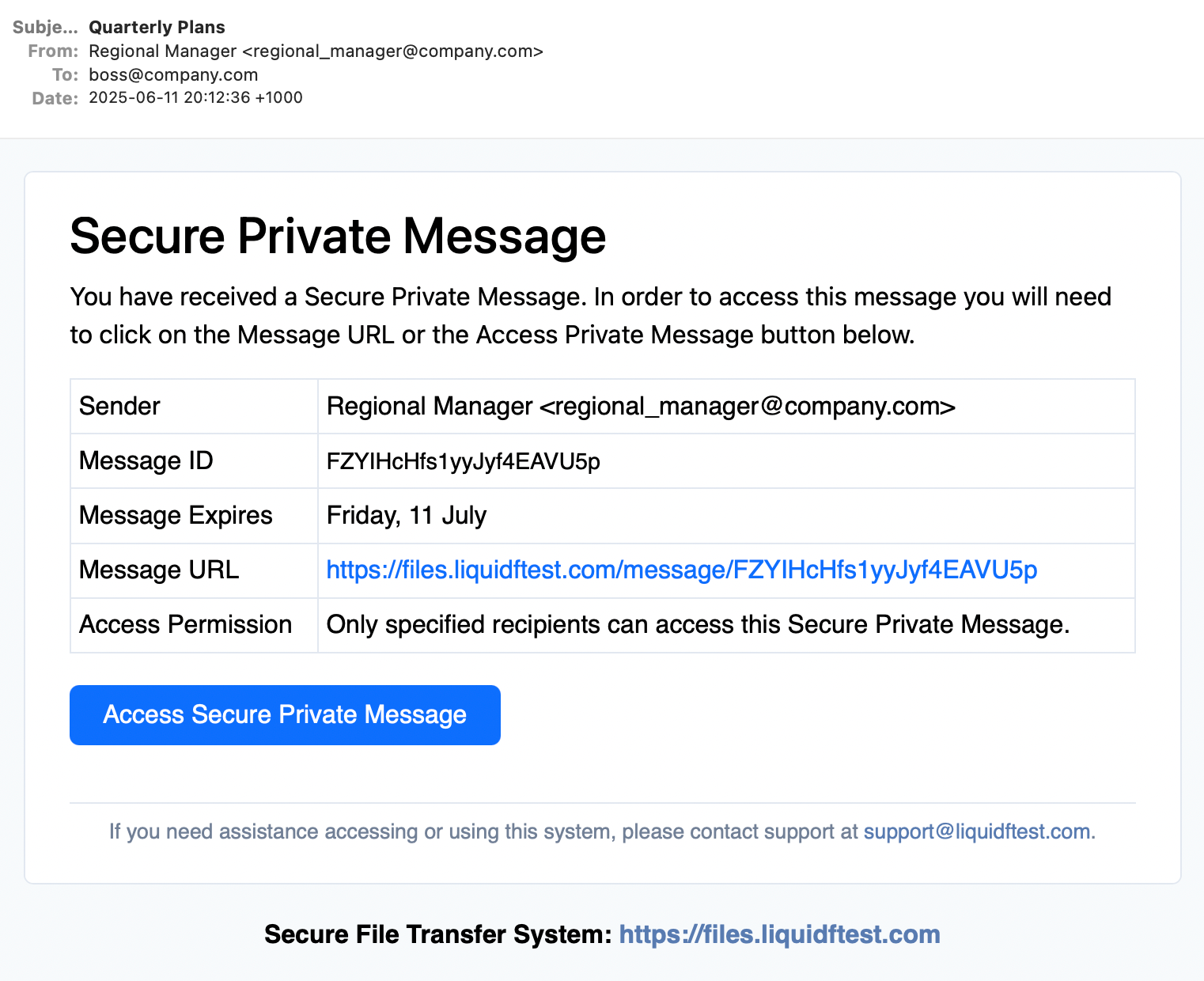 Secure message sent to boss