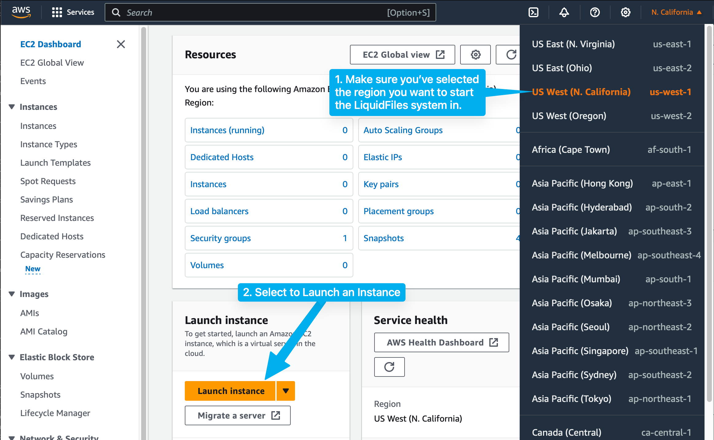 EC2 console launch instance