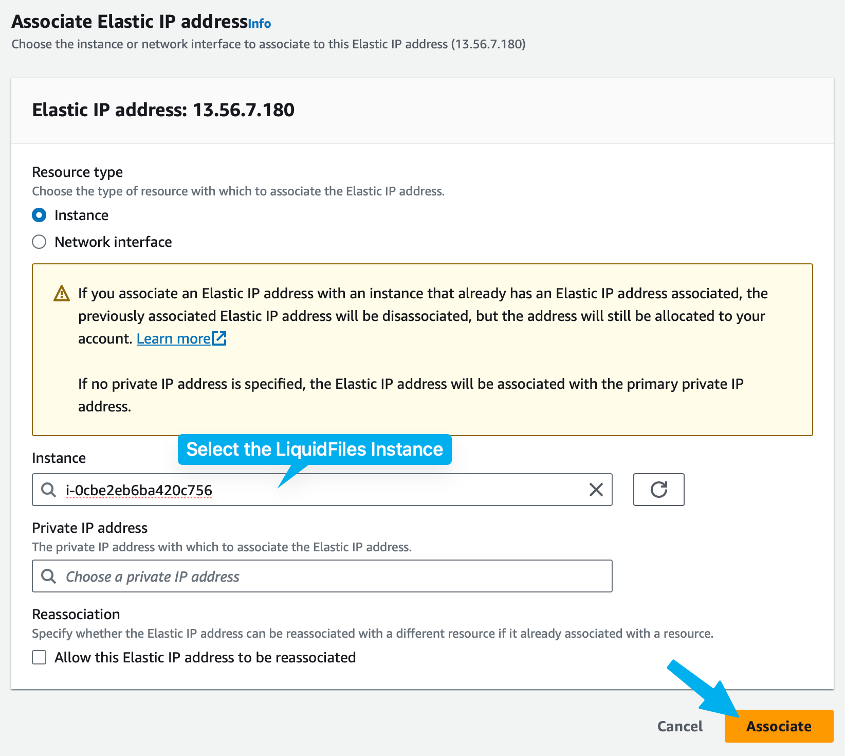 EC2 Elastic IP association successful