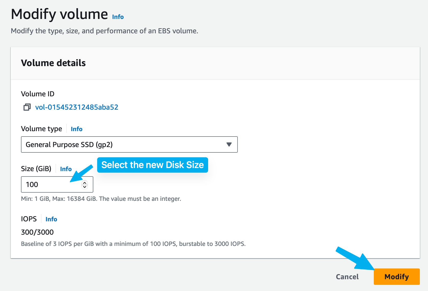 EC2 volume size modification