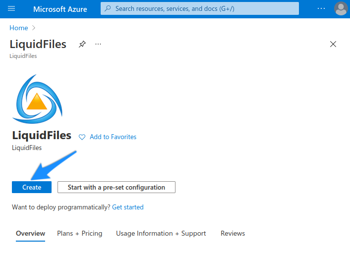 Azure create virtual machine button