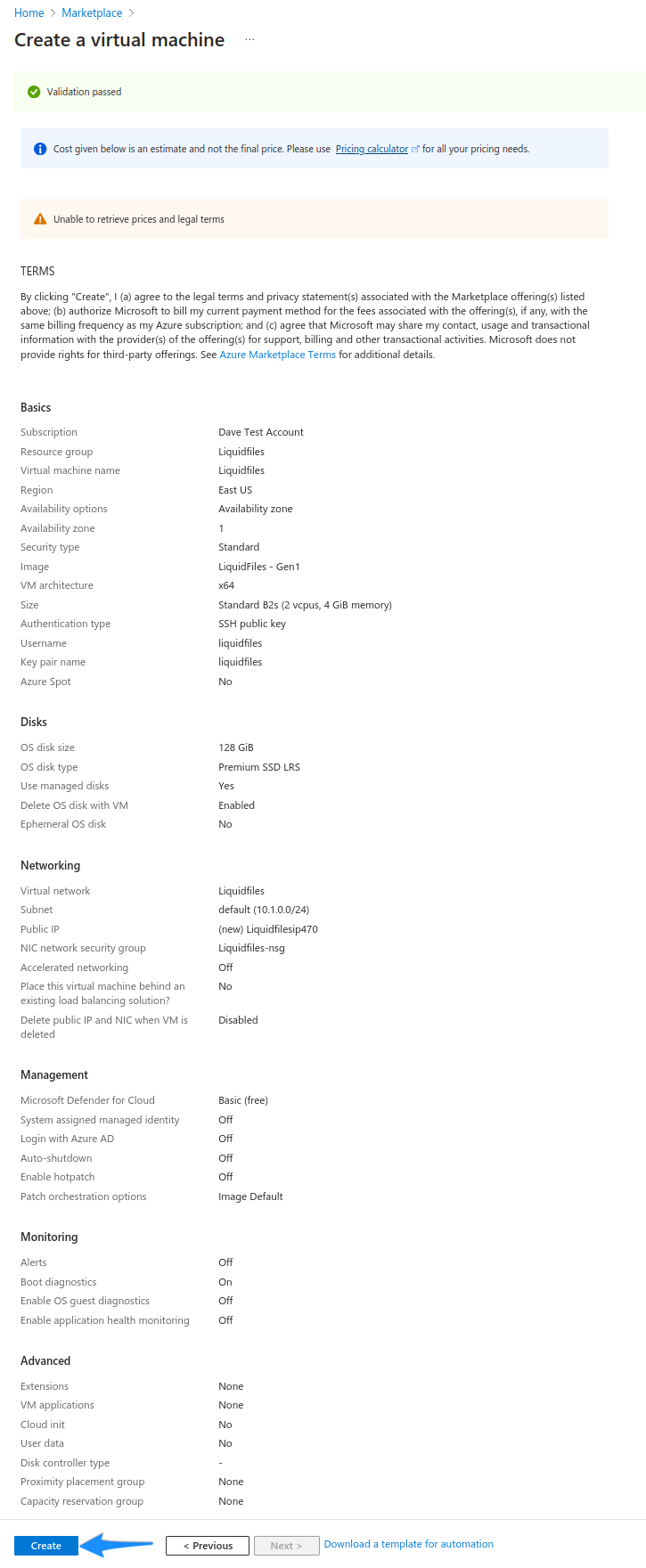 Azure deployment confirmation screen