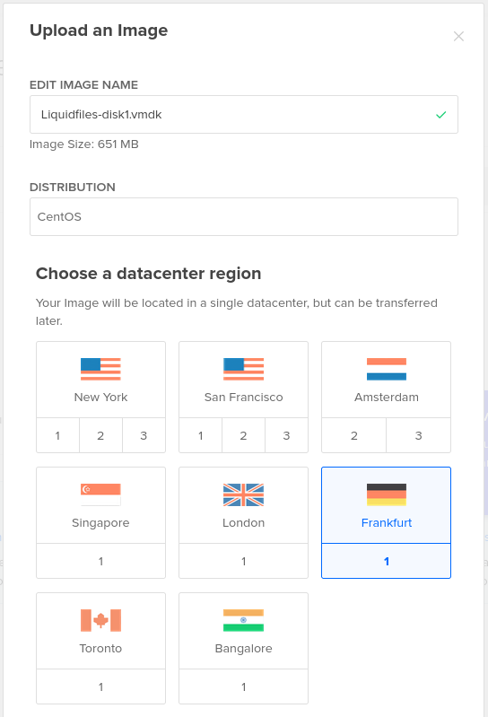 DigitalOcean select distribution and region