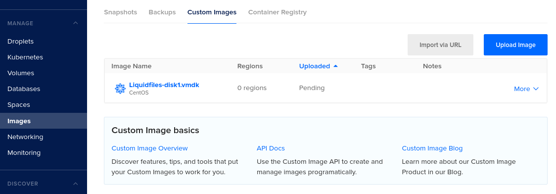 DigitalOcean image upload progress
