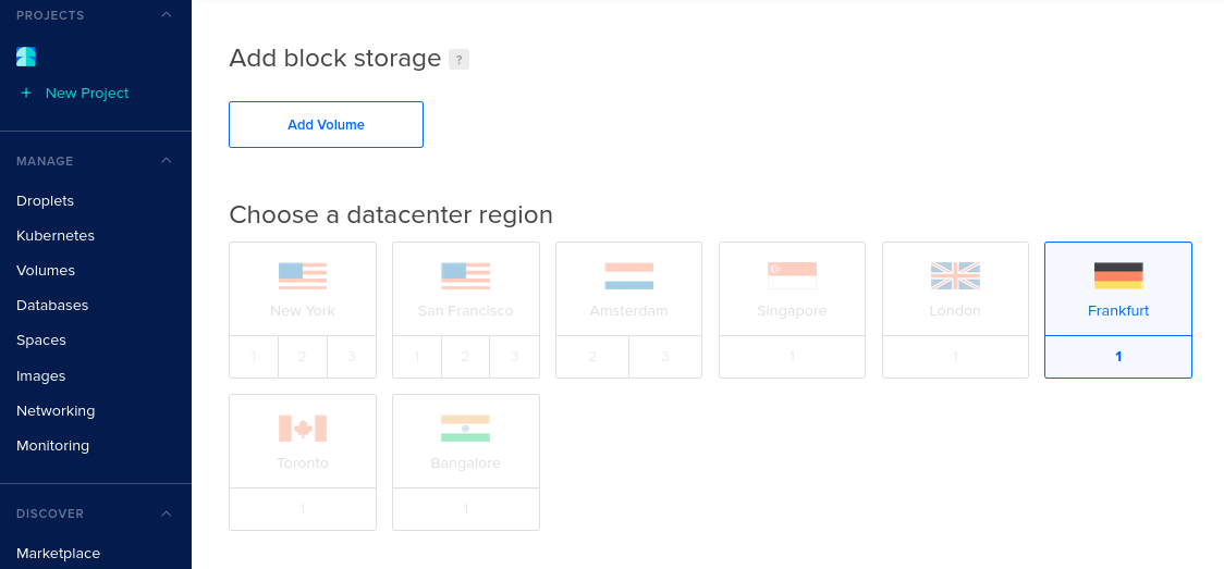 DigitalOcean select datacenter region