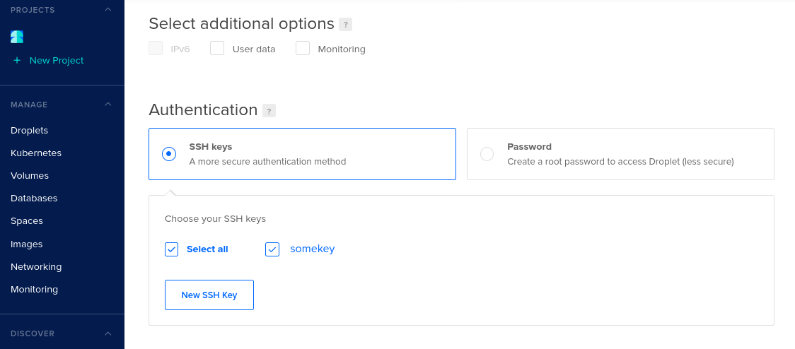 DigitalOcean SSH key authentication