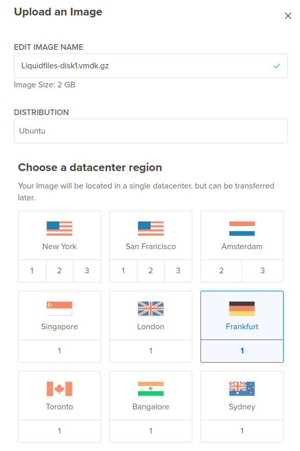 DigitalOcean select distribution and region