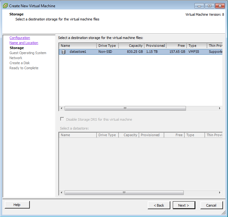 ESX select datastore