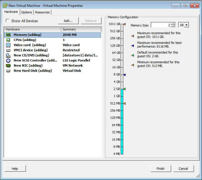 ESX CPU and RAM parameters