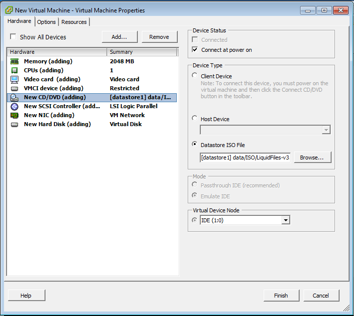 ESX select ISO image