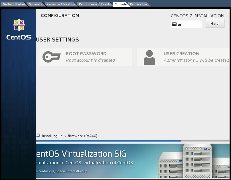 Installation progress screen