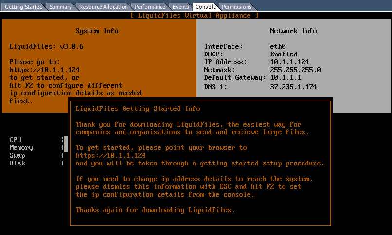 Installation complete console screen