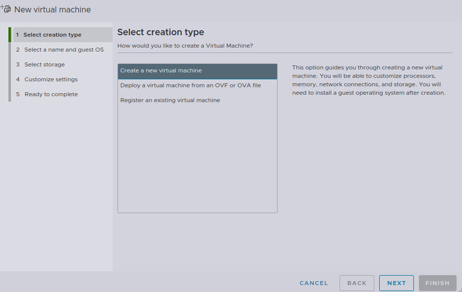 ESX create new virtual machine