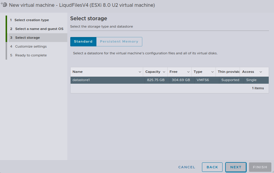 ESX select datastore