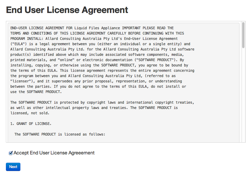 EULA acceptance screen