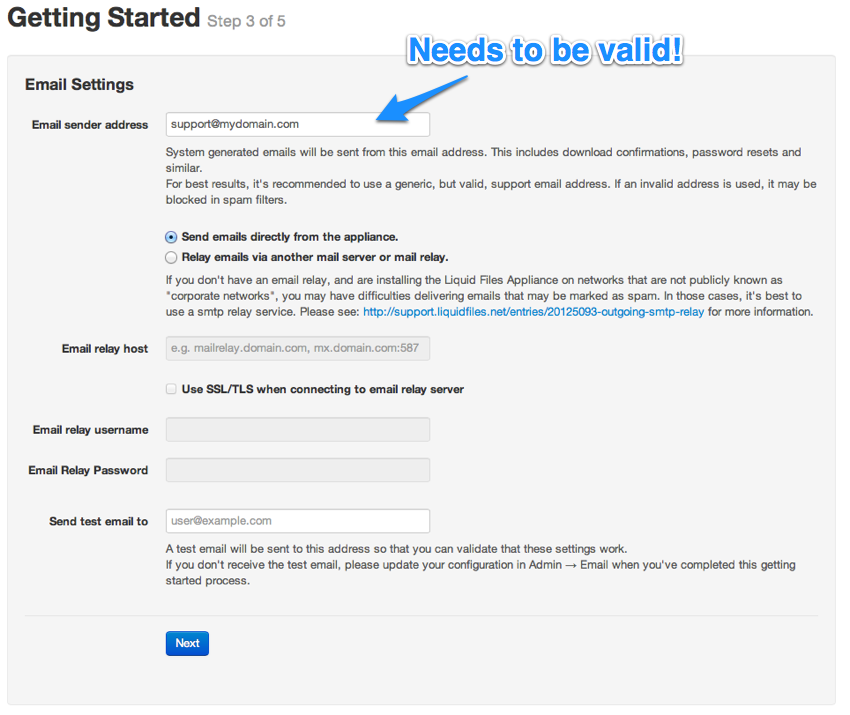 Email sender address configuration