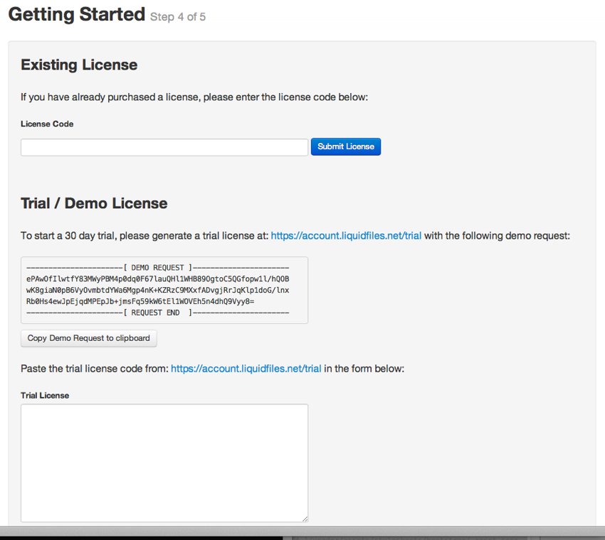 License installation screen