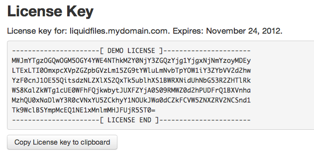 Copy generated license key
