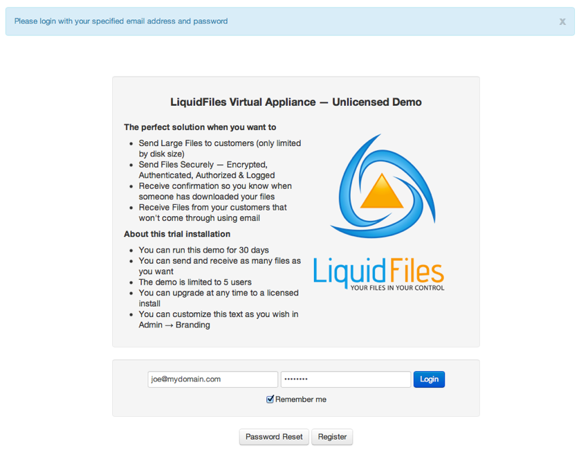 LiquidFiles login page