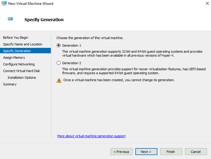 Hyper-V specify Generation 1