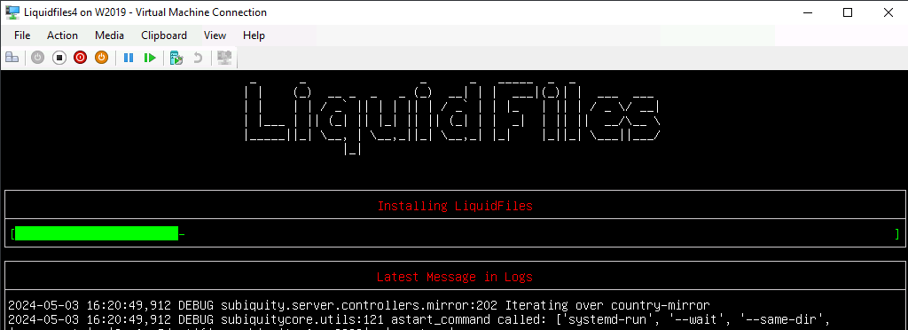 Installation progress screen