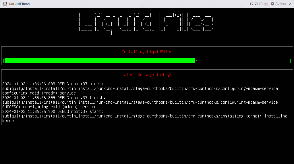 Installation progress screen