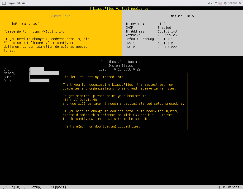 Installation complete console screen