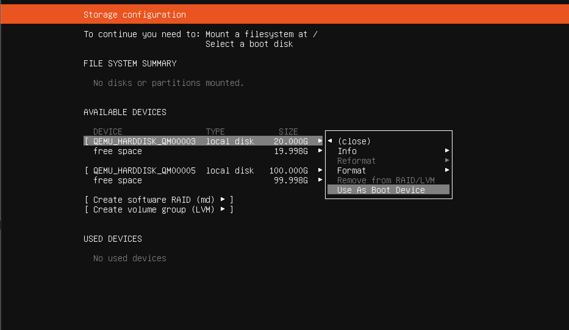 Set system disk as boot device