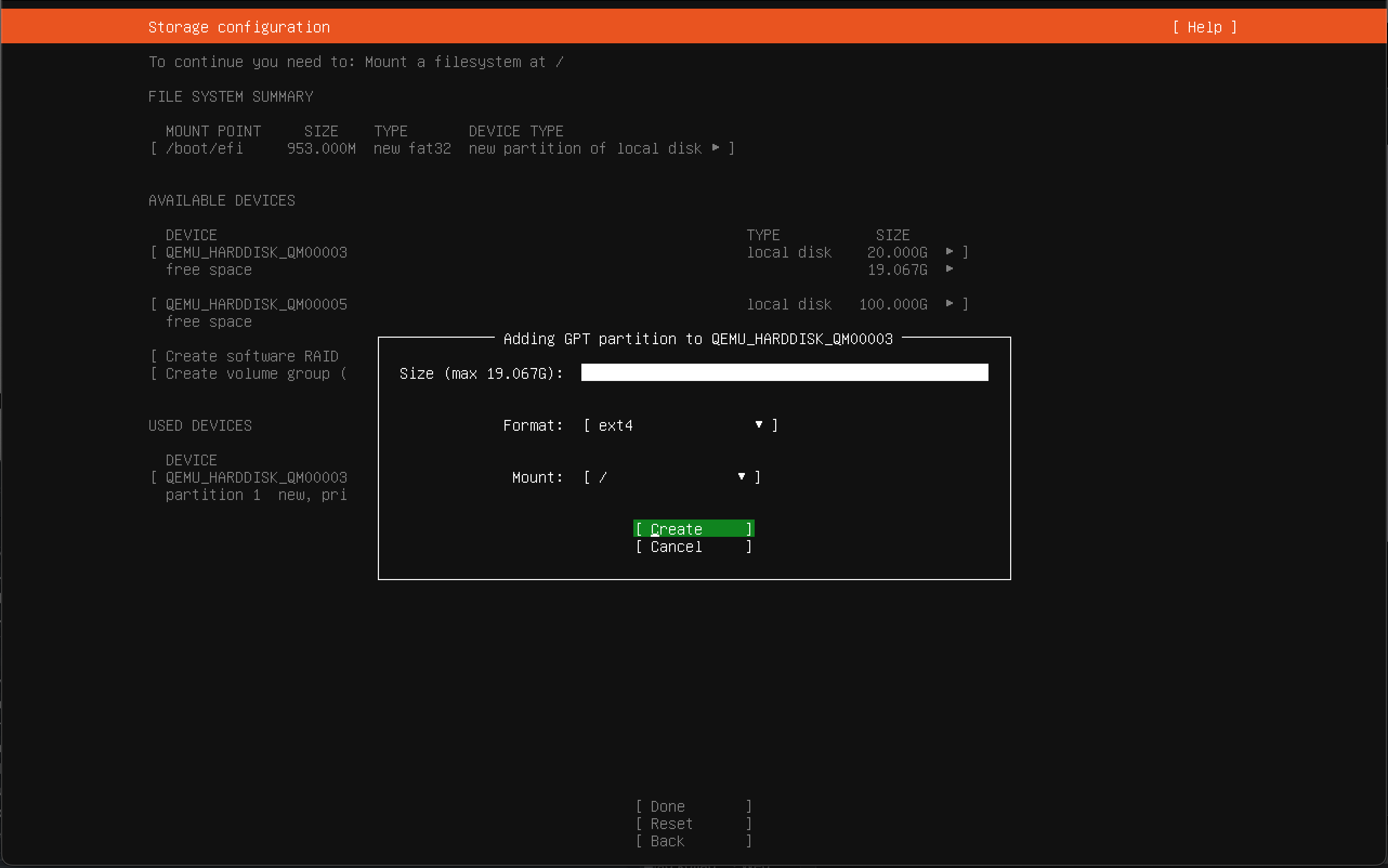 Configure root partition ext4 format
