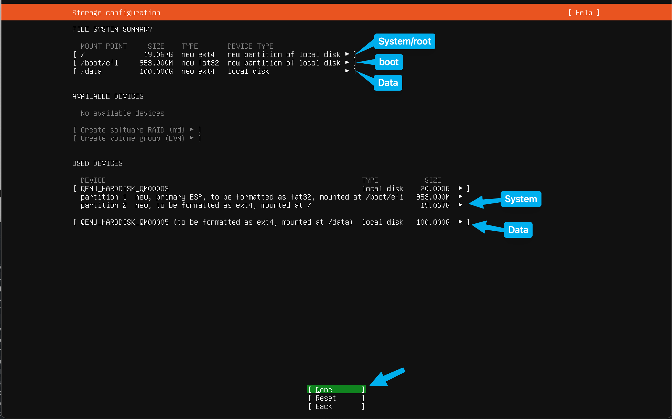 Final disk layout summary