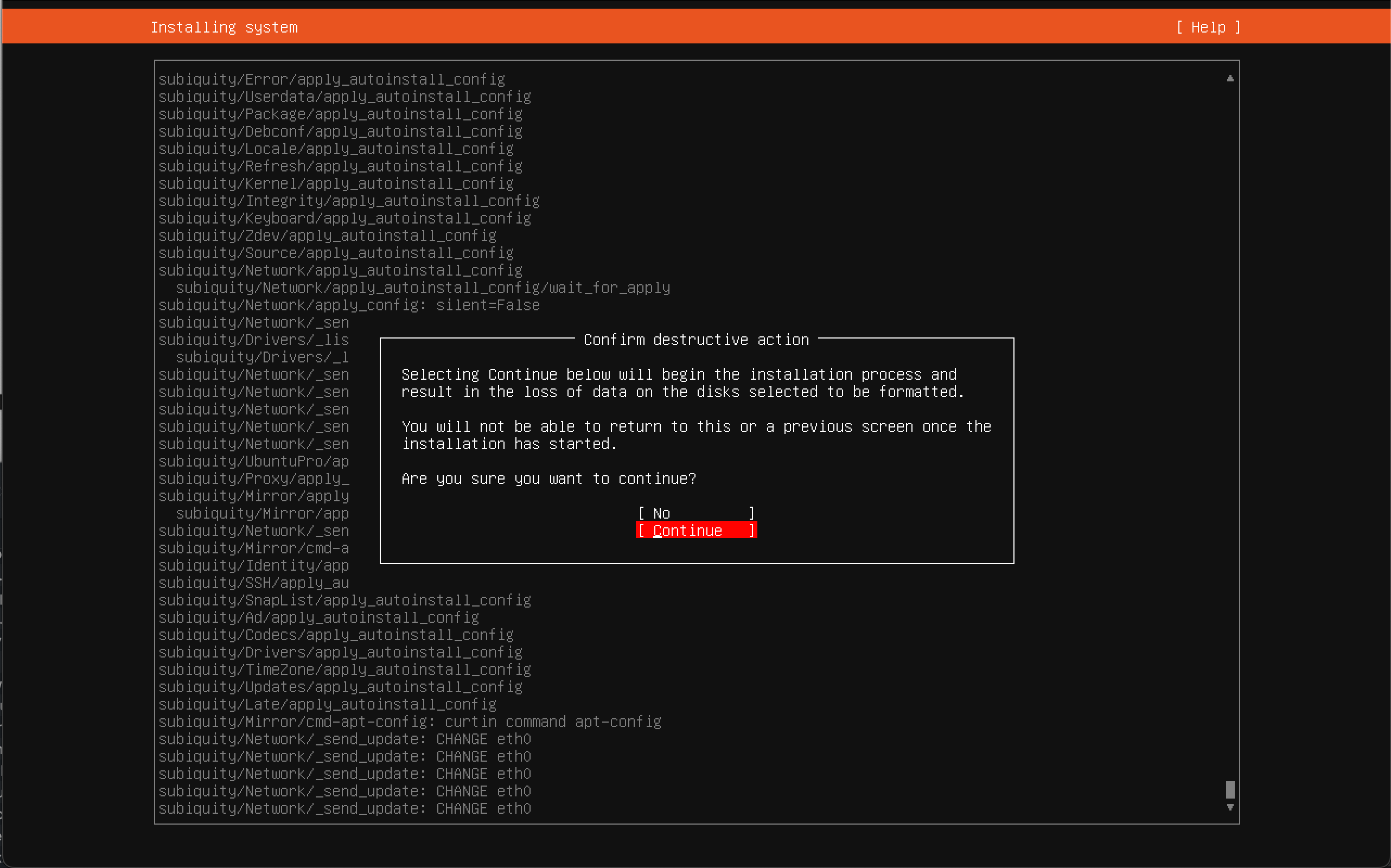 Format confirmation and installation begins
